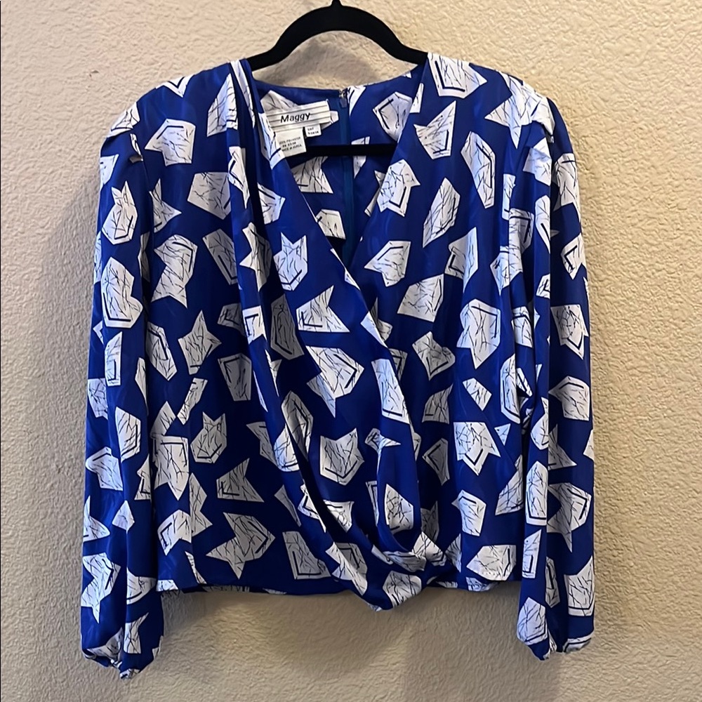 Blue and White Women's Top